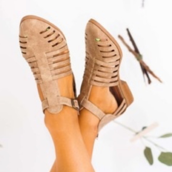 ShopFor_Fun Boutique Shoes - Ladies almond toe ankle buckle shoes. Taupe